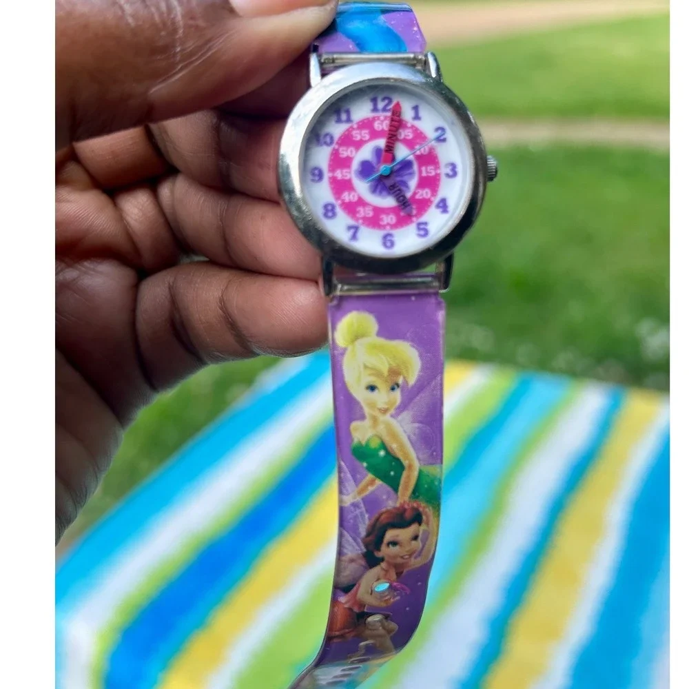Disney 90s Tinker Bell‎ Watch Kids Adjustable Purple Plastic learn Time Teacher